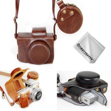 Full body Precise Fit PU leather digital camera case bag cover with strap for Olympus PEN E-PL8 EPL8 with 14-42mm Lens
