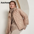 Aachoae Women Winter Solid Puffer Jacket With Pockets 2020 Single Breasted Thick Warm Coat Long Sleeve White Duck Down Jackets