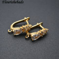 Big size Drop Zircon CZ Beads setting Metal Earring Hooks Jewelry Findings 30pc Per Lot ( Gold / Silver color )