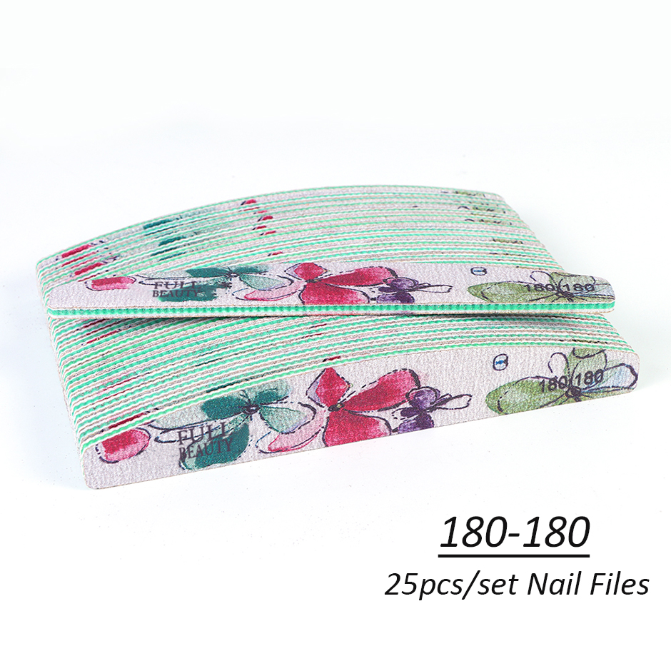 25pcs 80 100 150 180 240 Grit Nail Files Moon Style Nail Art Sanding Buffers for Manicure Pedicure Professional Block Set CH1521