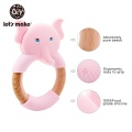Let's Make 5pc Baby Rattle Wooden Toys For Boys Play Gym Newborn Gift Elephant Stroller Silicone Baby Teether
