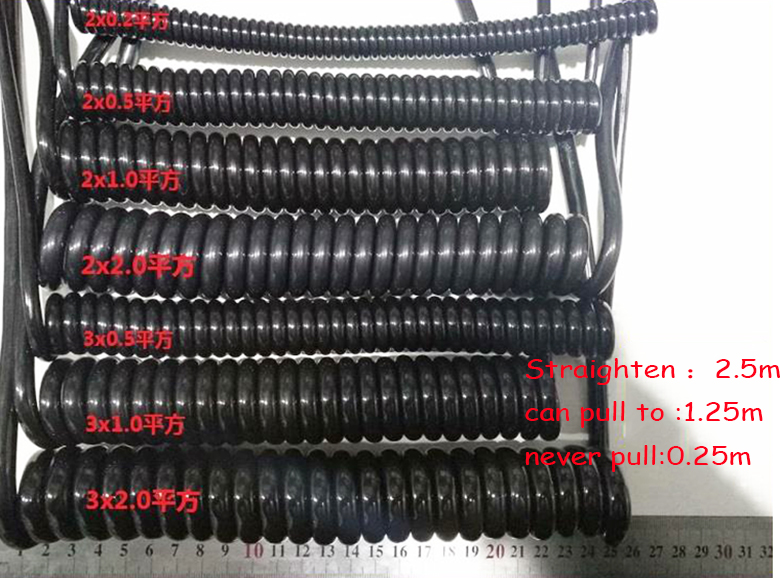 4 Core Spiral Wire Spiral Electric Cable 4pin 0.5 Square Stretch 1m 2m 3m Black Power Cord Extensible Wire