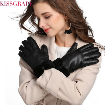 2019 Winter Women Warm Leather Gloves Real Sheep Fur Gloves Ladies Cashmere Gloves Riding Manual Guantes Snow Ski Mittens Red