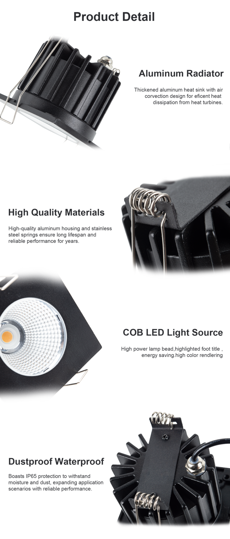 waterproof ip65 suqare recessed led downlight