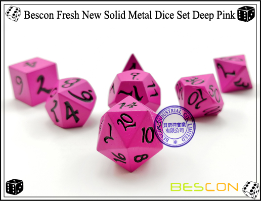 Bescon Fresh New Solid Metal Dice Set Deep Pink-1