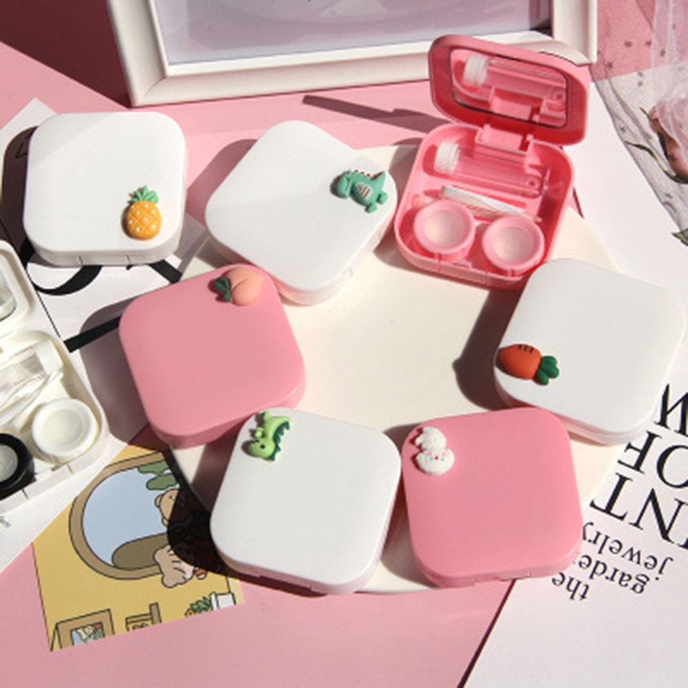 Cute Contact Lens Case Women Mini Square Lovely Eyes Contact Lens Container Cartoon Glasses Soaking Storage Accessories