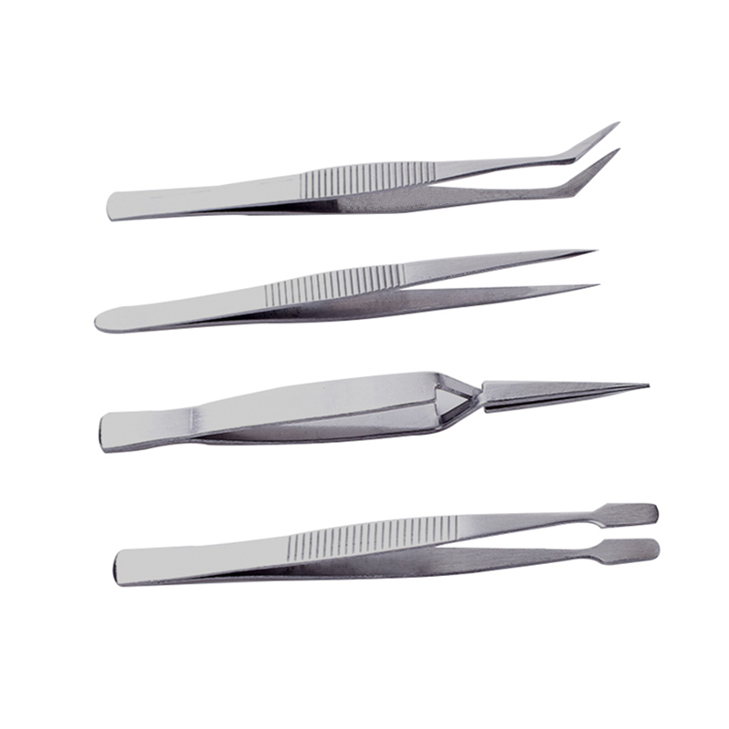 4Pcs/Set Precision Tweezers Stainless Steel Thick Electronics Forceps Eyebrow Tweezers Anti-Skid Makeup Repair Multi Tools