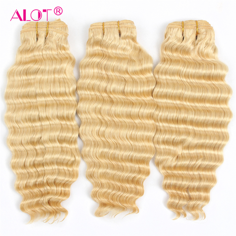 Malaysian Deep Wave Blonde Bundles With Closure Remy 613 Hair Weave Bundles With 4*4 Closure 100% Human Hair Extensions Alot