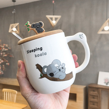 Funny cartoon koala Mug With Lid creative Drinkware Coffee Tea Cups Novelty Gifts milk cup Large Capacity Animal Mugs