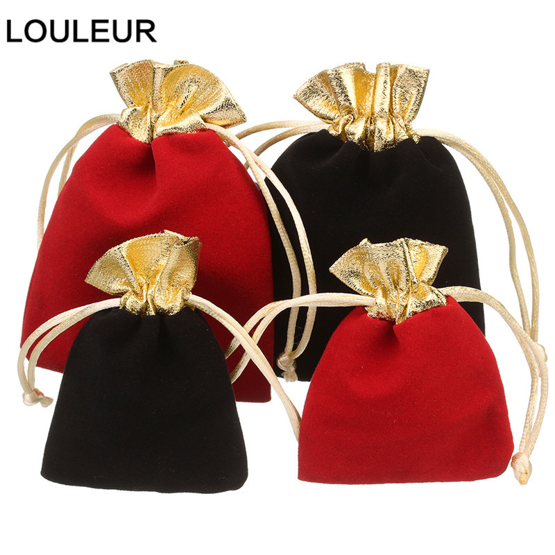 High Quality Black Red Golden Velvet Bag Drawstring Calabash Pouch Jewelry Bag Packing Wedding/Christmas Gift Bag Wholesale