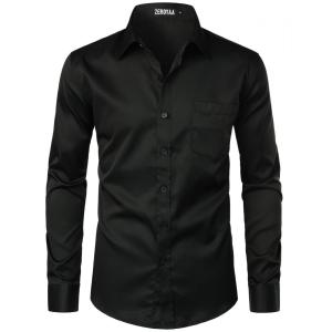 Men's Urban Stylish Casual Business Slim Fit Long Sleeve Button Up Dress Shirt with Pocket