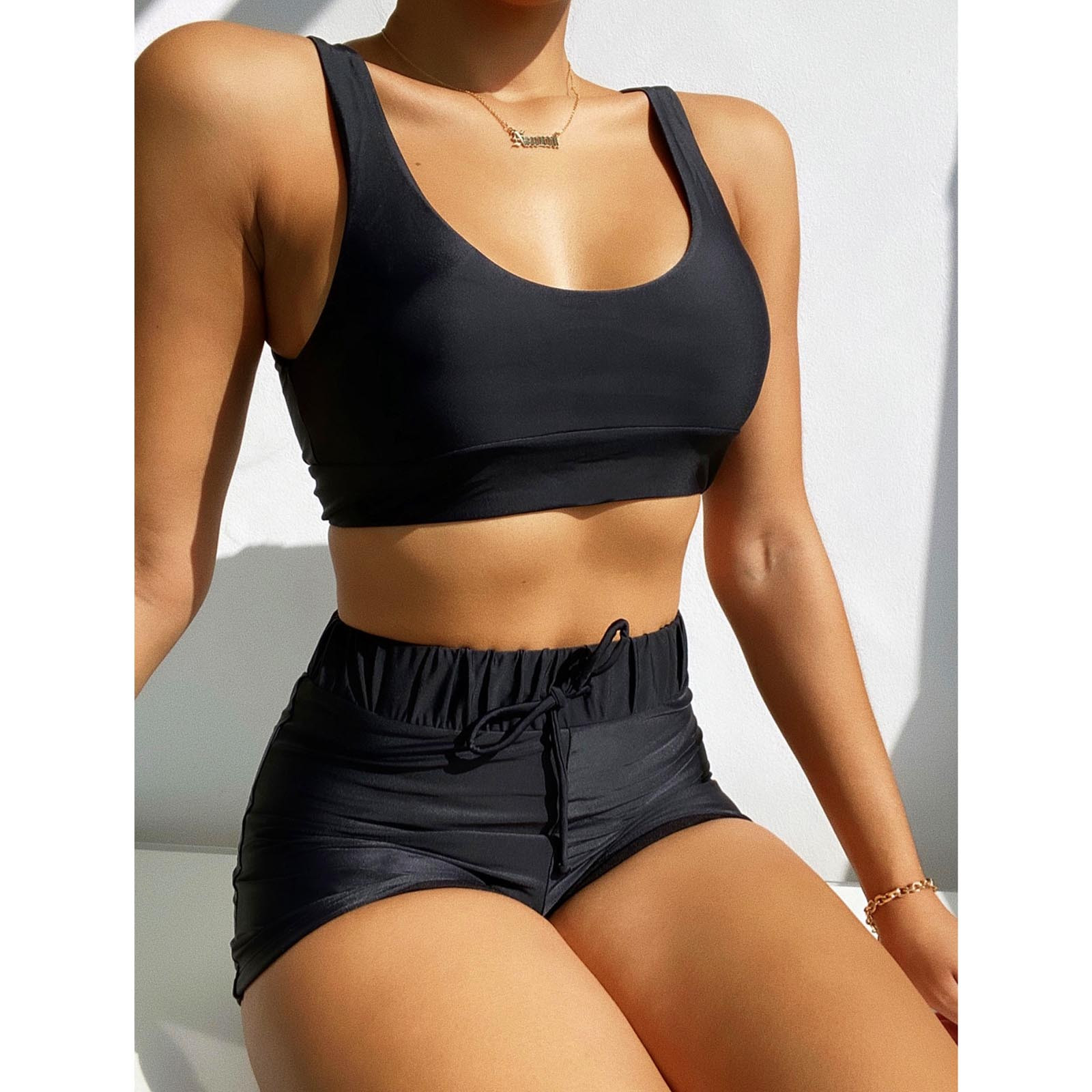 Push Up Bathing Suit High Waist Women Sexy Solid Bikini Shorts Push-up Pad Swimwear Set Swimsuit Beachwear Maillot De Bain Femme