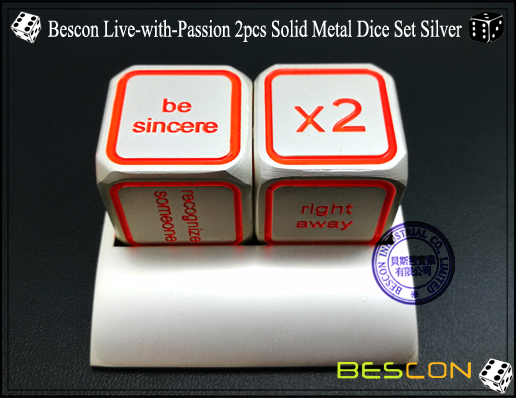 Bescon Live-with-Passion 2pcs Solid Metal Dice Set Silver-5