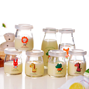 6pcs Cartoon Glass Jars w Lids for Yogurt DIY Cooking Milk Bottle High Temperature Pudding Bottle Frascos De Vidrio Con Tapa