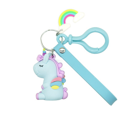 2020 8CM Soft Blue Cute Plush Rainbow Unicorn Keychain