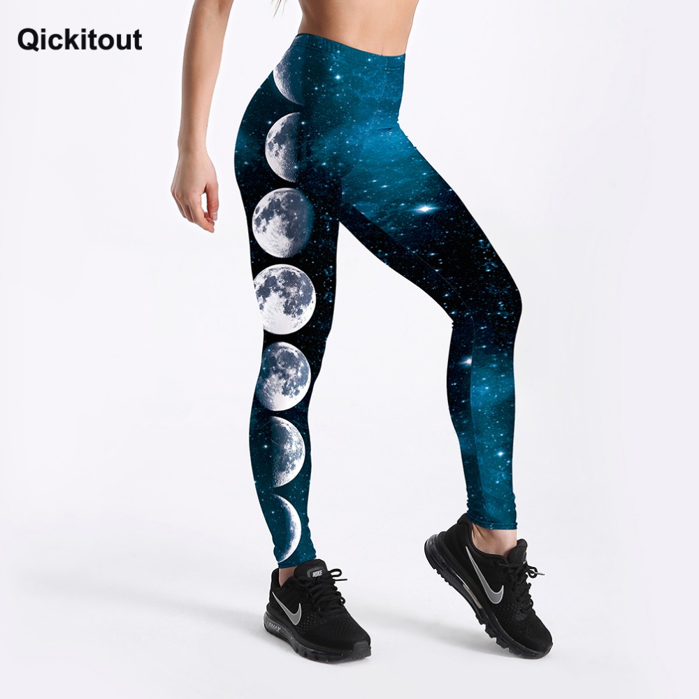 Qickitout Summer Style Women Leggings Gradient Moon Printed Leggings Fantasy Galasy Design Leggings Workout Girl Leggings S-4XL