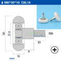 6*30*10mm R type, 626ZZ bearing pulley, plastic POM paraformaldehyde wheel, M6 thread, display drawer wheel