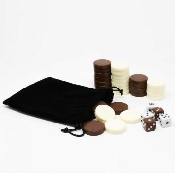 BESCON DICE 1.25 Inch Brown and Ivory Game Chips, Replacement Backgammon Pieces with 5 Dice and Cloth Storage Bag
