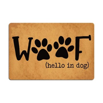 Doormat Entrance Floor Mat Funny Doormat Woof Hello in Dog Monogram Doormats Funny Door Mat Machine Washable Non-Slip Rug