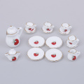 8 Patterns 1:12 Miniature 15Pcs Porcelain Tea Cup Set Chintz Flower Tableware Kitchen Dollhouse Furniture Toys For Children