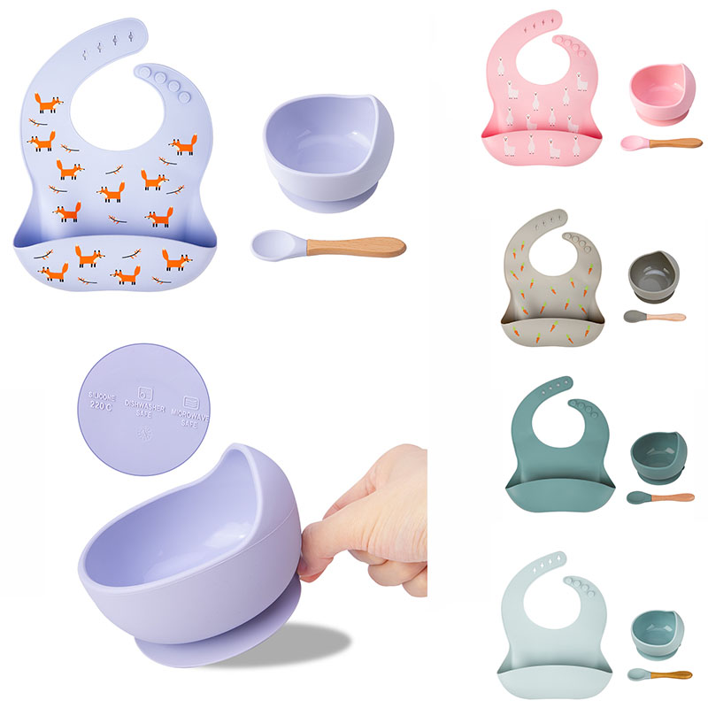 Baby Silicone Feeding Bibs Bowl Spone Tableware Waterproof Non-Slip Crockery BPA Free Silicone Dishes For Baby Bowl Baby Plate