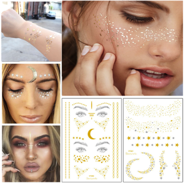 1PC Personality Fashion Disposable Gold Face Tattoo Stickers Waterproof Bronzing Beauty Freckles Flash Body Art Tools Makeup Set