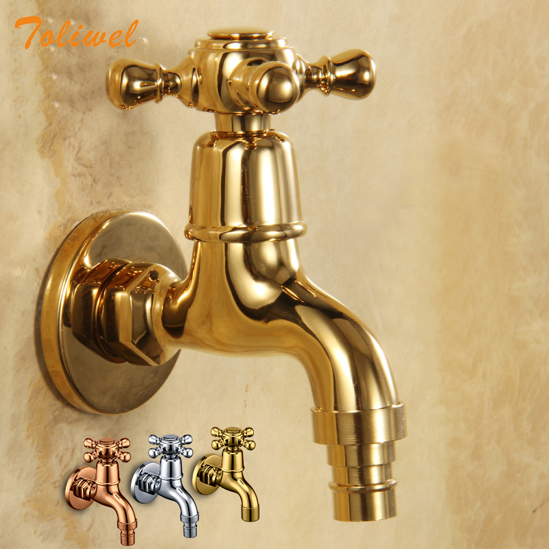 Gold Brass Bathroom Faucet Kitchen Wall Mount Sink Basin Faucets Cold Water Tap Spigot Bibcock Outdoor Garden Hose Faucet