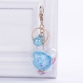 New Fashion Sequins Glitter Rose Keychain Pendant Transparent Plastic Eternal Flower Key Chain Women Car Handbag Keyring