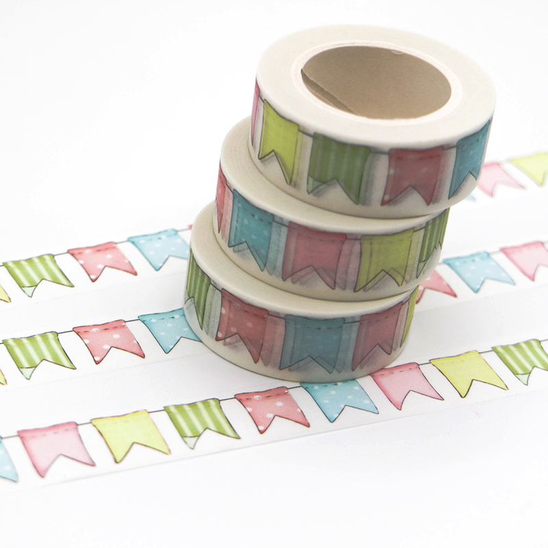 1 PCS Kawaii Colored Flag Washi Tape Pattern Masking Tape Decorative Scrapbooking DIY Office Adhesive Tape 15mm*10m