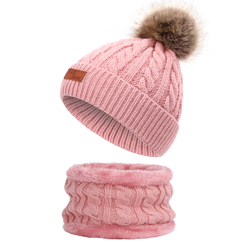 2019 Children's Pompon Knit Hat Scarf Kids Winter Warm Outdoor Casual Hats Beanies Boys/Girls Cotton Soft Cap Cute Ski Bonnet