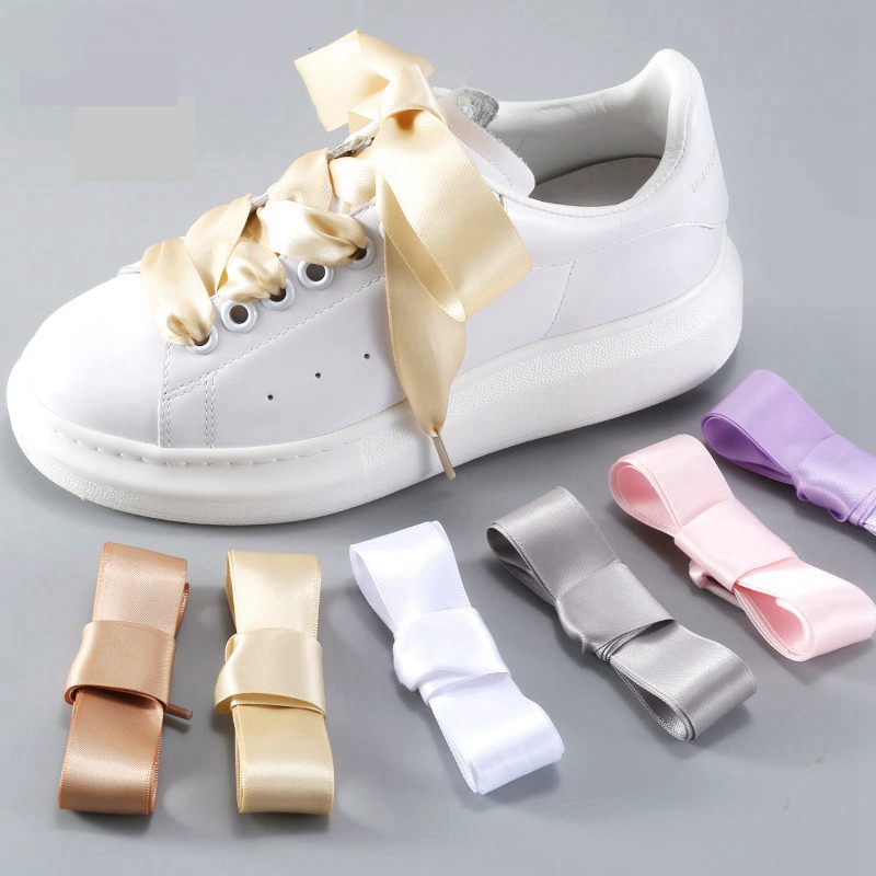 1Pair 2 CM Width Silk Satin Shoelaces Ribbon Shoe Laces Boots Women Sneakers ShoeLace 19 Colors Length 80CM/100CM/120CM S-1