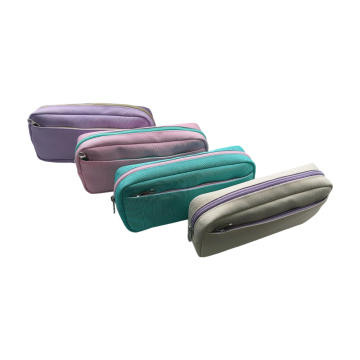 Double Zipper Simple Solid Color Pencil Case
