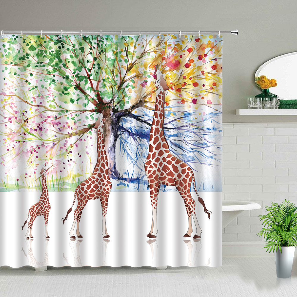 Colorful Plant Trees Shower Curtains Waterproof Bathroom Curtain Wall Hanging Bath Screens Bathtub Home Decor Polyester Frabic