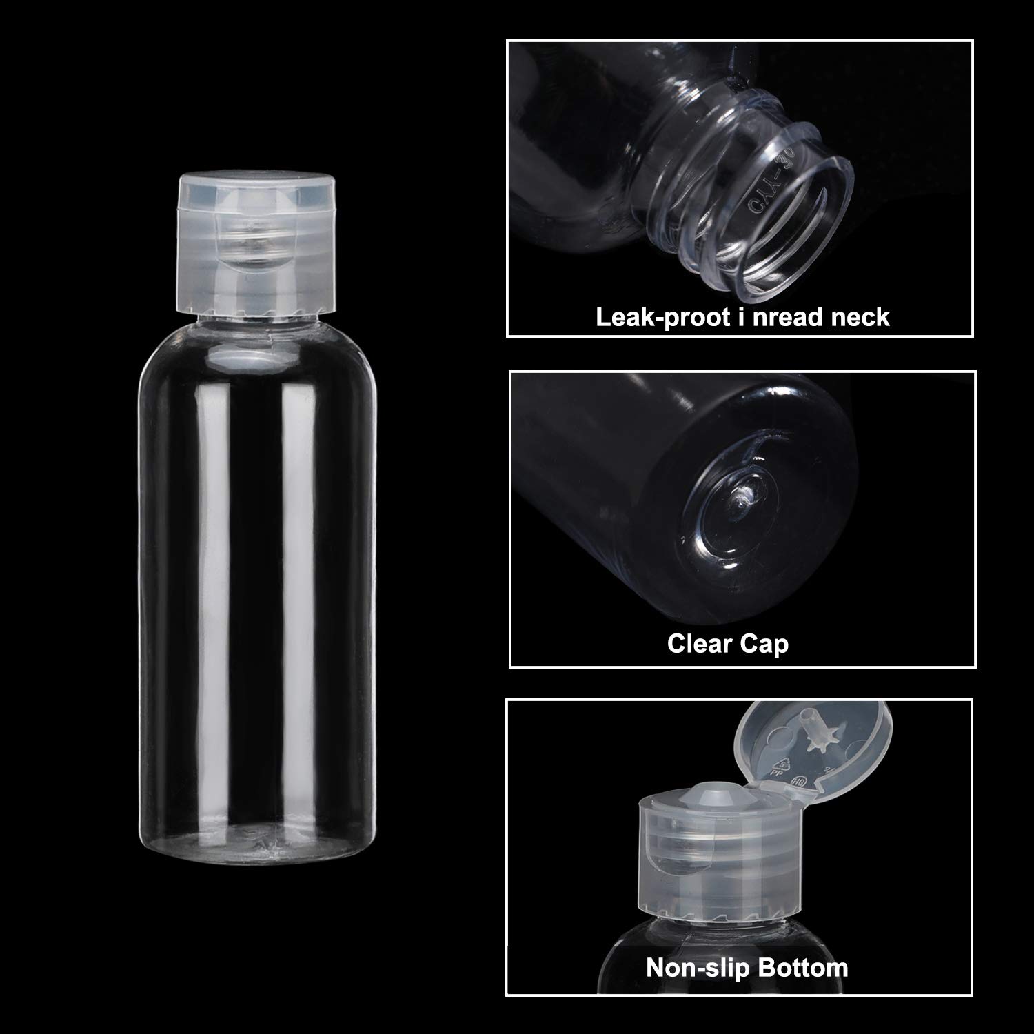 50/60/100ml Clear Plastic Travel Bottles Flip Cap Empty Bottles Refillable Bottles Containers for Cosmetics, Lotion, Liquids