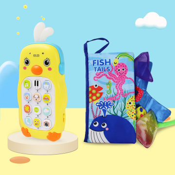 Baby Musical Telephone Toy Infant Teether Mobile Phone Soft Tails Cloth Book Learning Machine Educational Toy Baby Birthday Gift