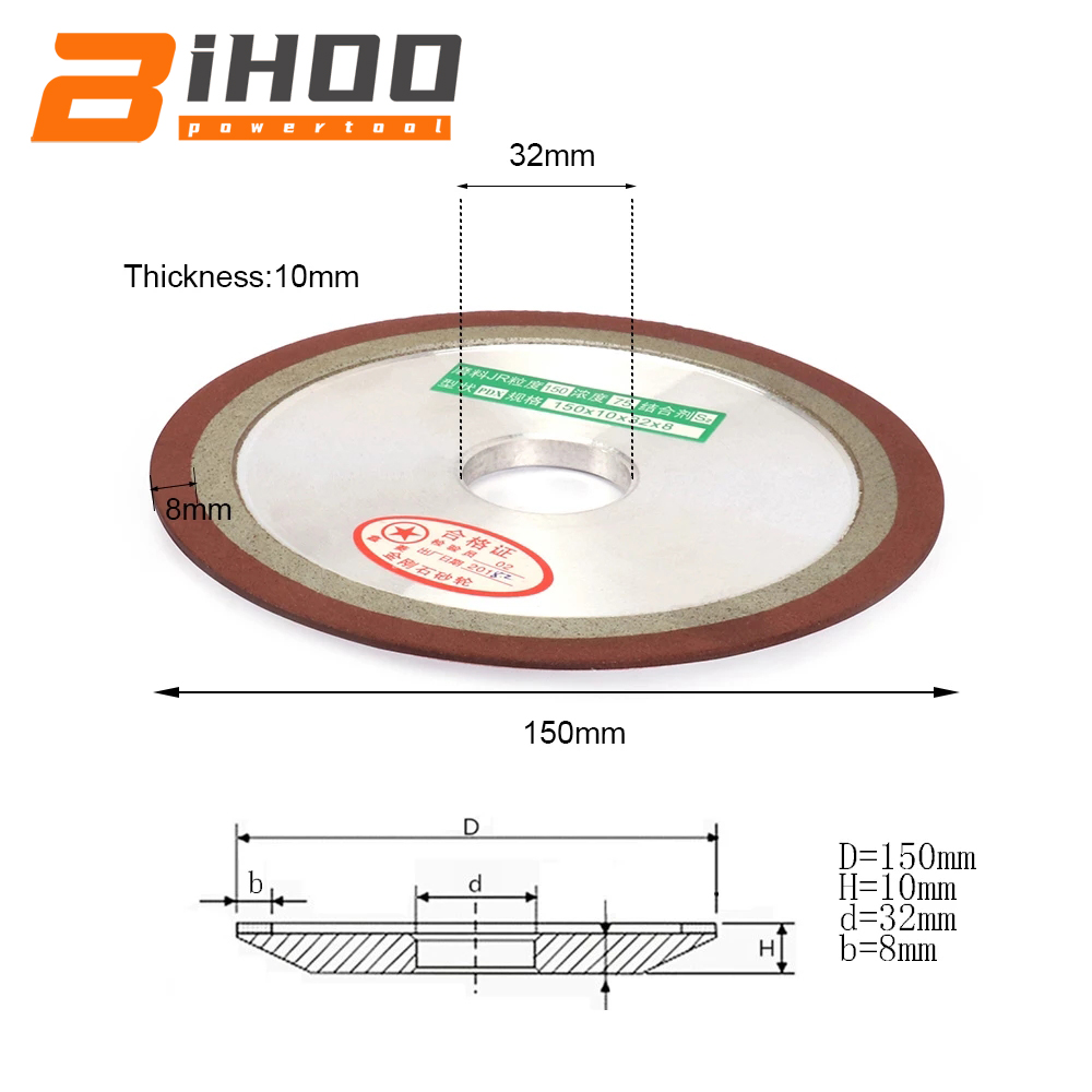 150mm Diamond Grinding Wheel Hypotenuse Carbide Grinding Disc For Tungsten Steel Milling Cutter Sharpener Sharpen Blade Sawtooth