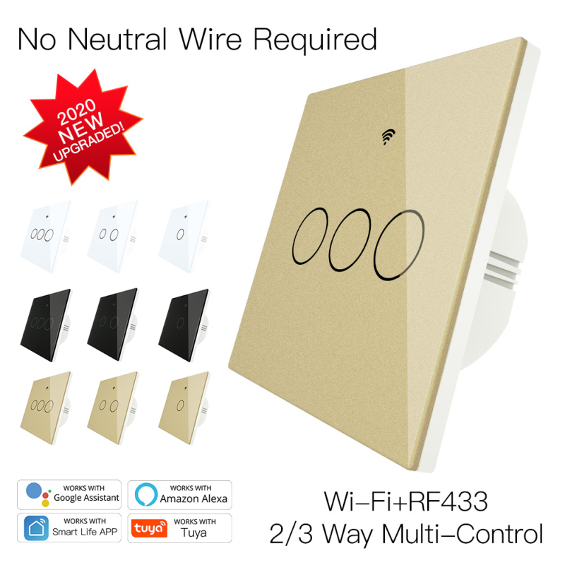 86 Version Smart Switch WIFI+RF433 No Neutral Wire Single Fire Smart Life/Tuya App Control EU Switch Work With Alexa Google Home