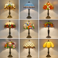 Tiffany Table Lamp European Mediterranean Style Restaurant Bar Cafe Small Colored Glass Bedside Light