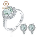 GEM'S BALLET 4.56Ct Natural Green Prasiolite Earrings Ring Set Fine Jewelry For Women 925 Sterling Silver Wedding Jewelry Sets