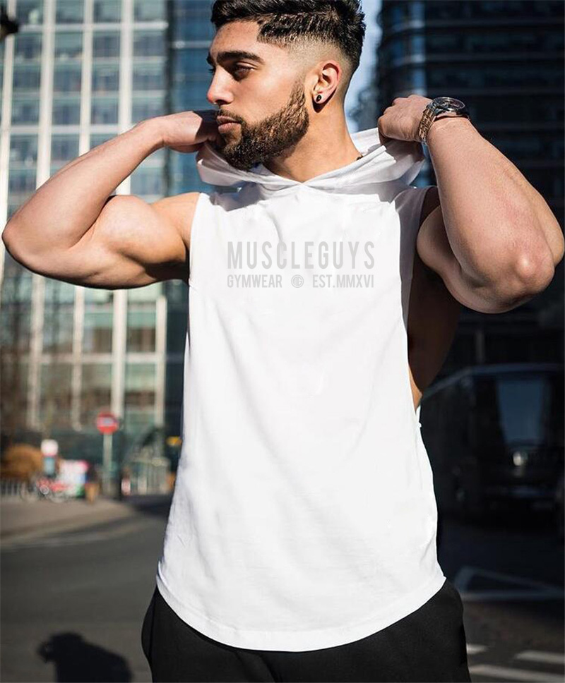 Muscleguys Bodybuilding stringers sleeveless hoodie gyms tank tops for men singlets shirt cotton fitness sporting clothing