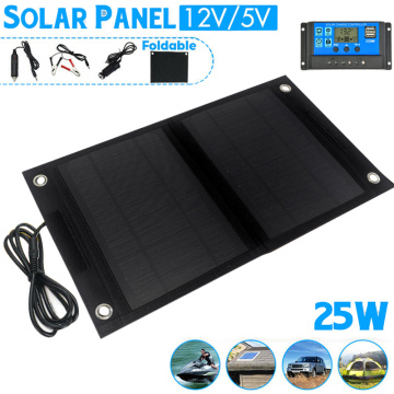 Outdoor Portable 25W 12V Folding Solar Cells Charger Foldable Solar Panel + 10A-60A Solar Charger Controller for Auto Car