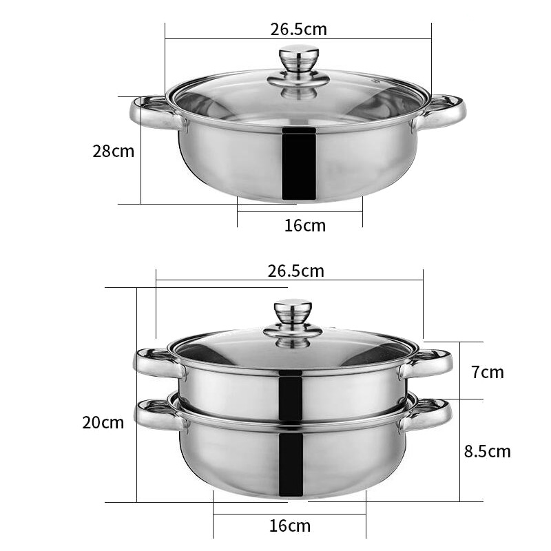 Stainless Steel 2 layer Thick Steamer pot Soup Steam Pot Universal Cooking Pots for Induction Cooker Gas Stove Hotpot Steam Pot