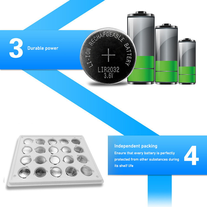 5PCS 3.6V LIR2032 lir 2032 lithium ion rechargeable battery 40mah Li-ion button coin cell replace for CR2032 CR 2032