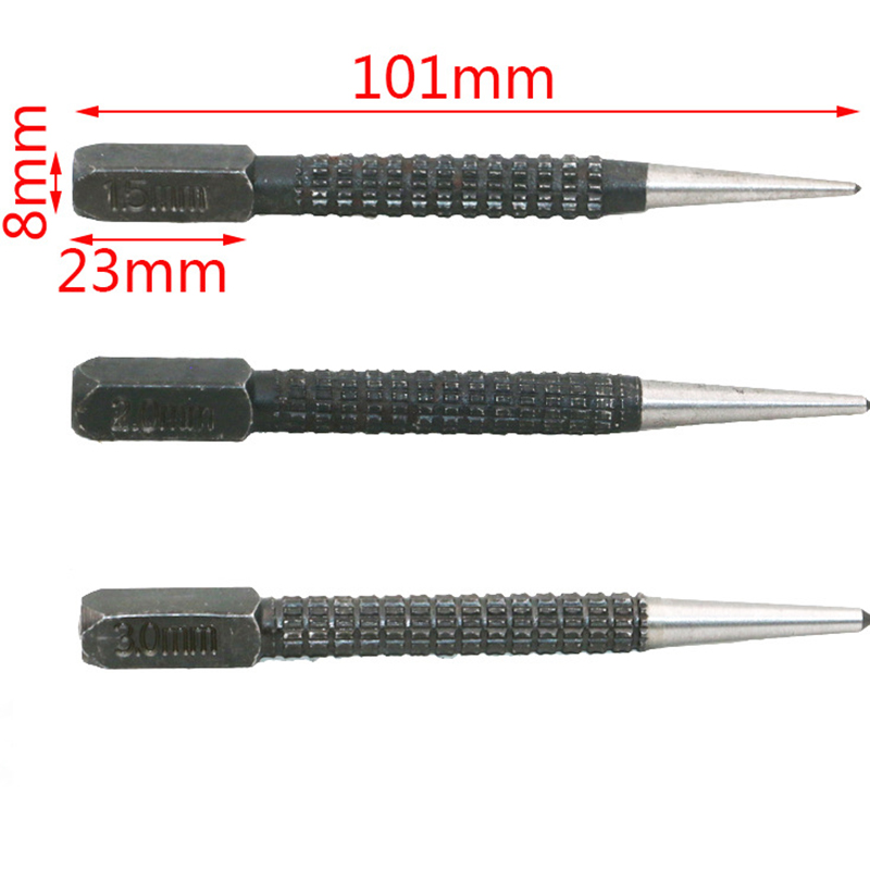 3pcs/set Non Slip Center Punch Alloy Steel 3/32" Metal Wood DIY Marking Tool Marker for Proofing Hole 10cm Length Drilling Tool