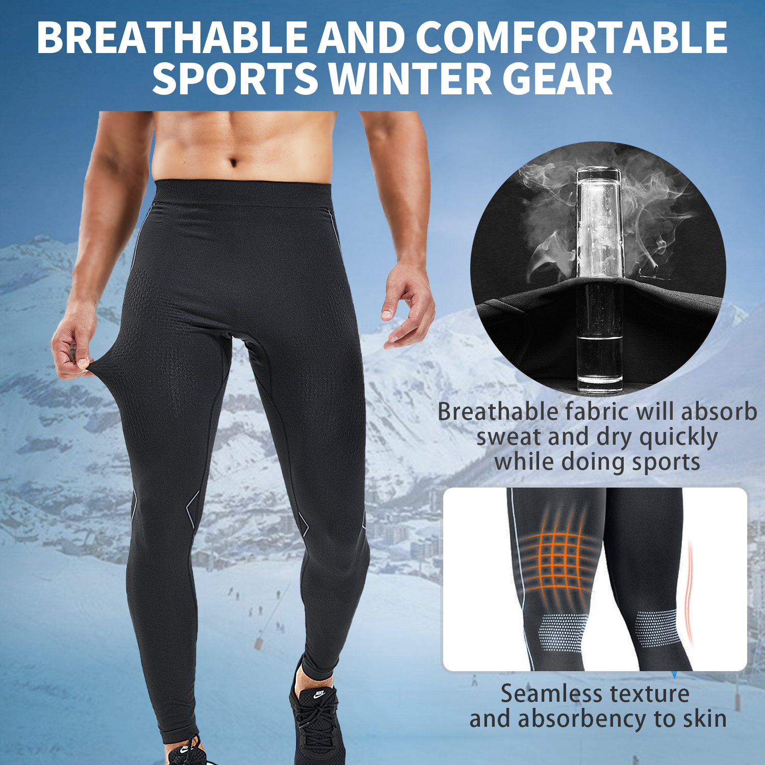 Souke Sports Thermal Underwear for Men Sport Base Layer for Male Compression Pants Tights Leggings for Skiing Running Jogging