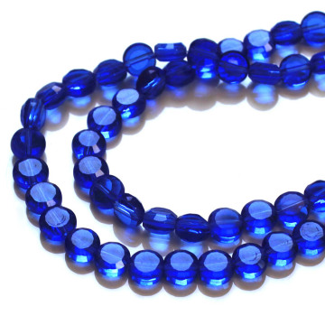 wholesale Blue Color 8mm fashion crystal diy jewelry beads button shape facet cutting crystal glass beads 100pcs/bag