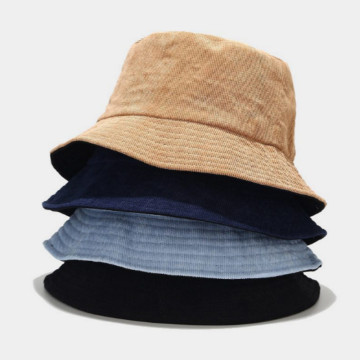 reversible corduroy bucket hat cap casual two side wear blank fishermen hat outdoor sports solid beach paname sunhat droshipping