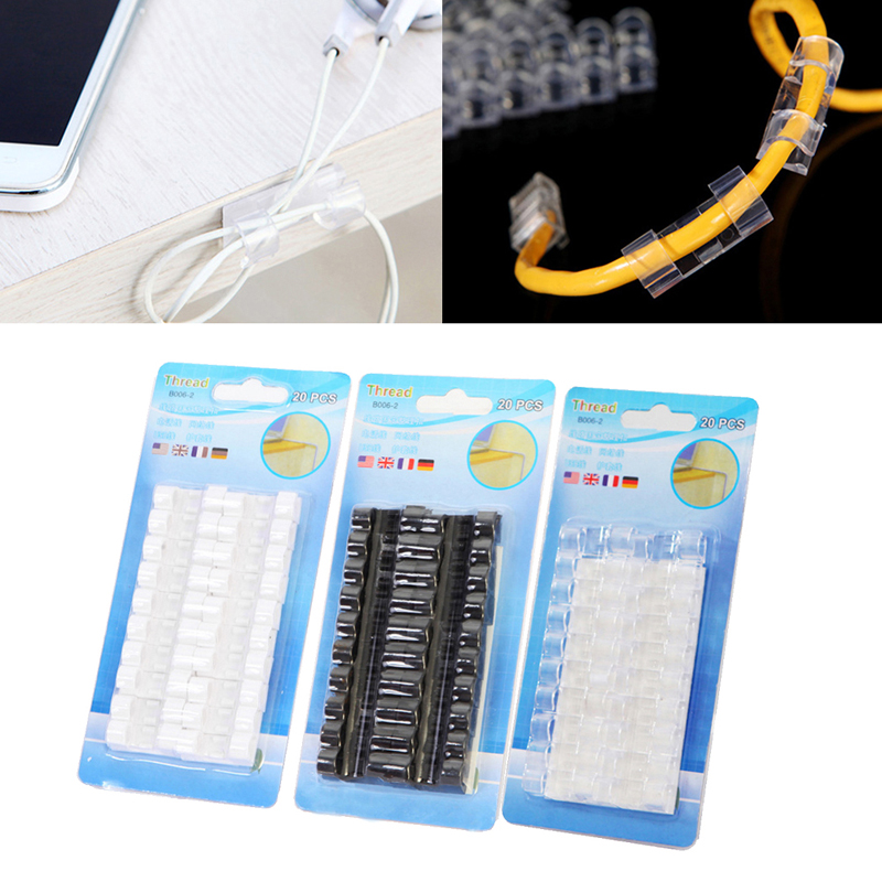 Drop Ship 20 Pcs Cord Wire Cable Plastic Clips Self Adhesive Clamp Organizer Fixer