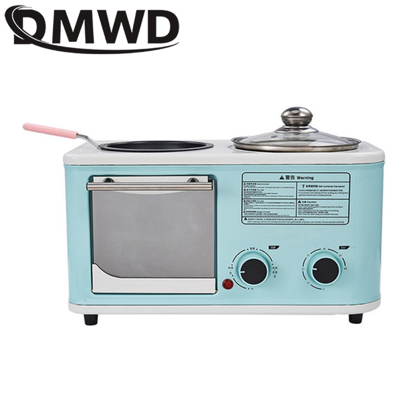 DMWD Household Electric 3 in 1 Breakfast Machine Mini Bread Toaster Baking Oven Omelette Fry Pan Hot Pot Boiler Food Steamer EU