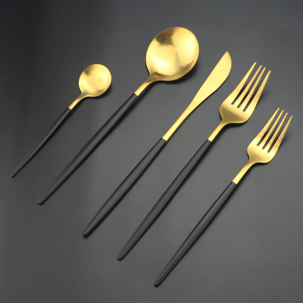 Black Gold Dinnerware Cutlery Set 20Pcs/30Pcs Knife Fork Teapoon Dinner Flatware Set 304 Stainless Steel Kitchen Silverware Set
